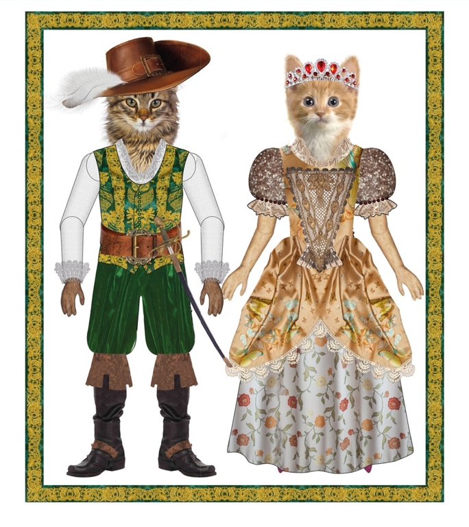 Popierinės lėlės „Batuotas katinas ir princesė Rožė“